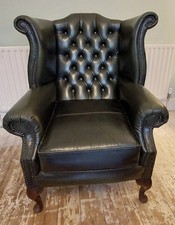 Green Leather Chesterfield Wingback Chair
