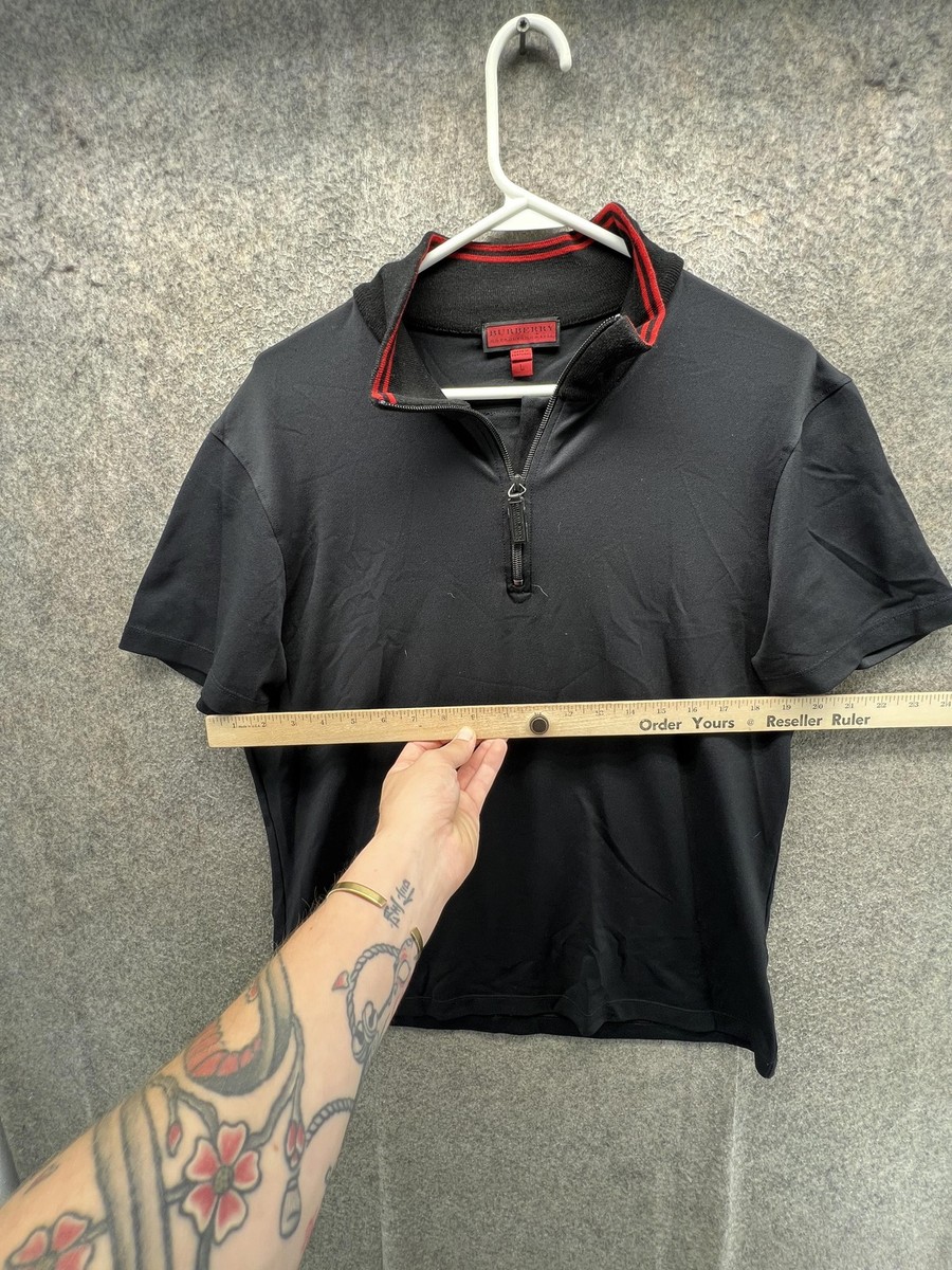 Burberry Polo Shirt Women Large Black 1/4 Zip Short Sleeve Casual