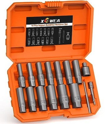 16PCS 3/8'' Drive Deep Bolt Socket Extractor Set, Bolt Nut Remover Set 16PCS