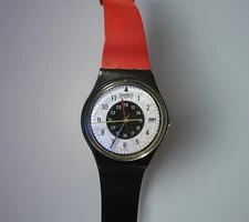 Vintage 1984 Swatch Chrono Tech Watch Red & Black