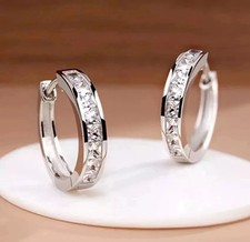 2.20Ct Princess Cut Created Diamond Huggie Hoop Earrings 14k White Gold Plated