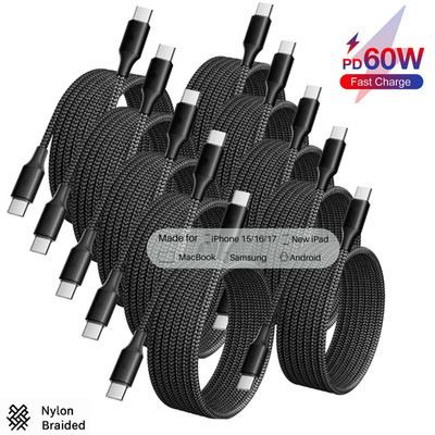 Braided Type-C to USB-C Cable For iPhone 15 16 17 Air PD 60W Fast Charging Lot