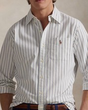 NWT Polo Ralph Lauren White w/ Blue STRIPE Long Sleeve Classic Fit Oxford Shirt