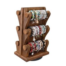 Two-Sided Rotating Wooden Jewelry Bracelet Display Stand-6 1 Brown, 6 Bars