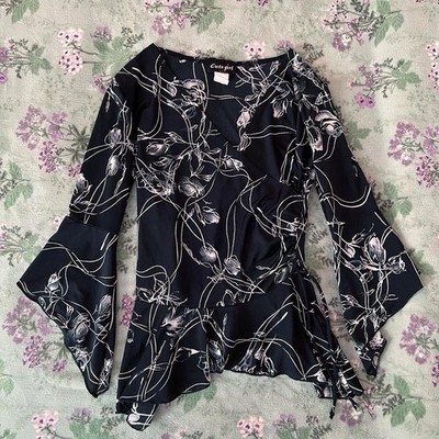 Vintage Cute Girl Y2K 90s Witchy Rose Floral Fairy Style Blouse   