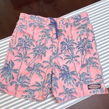 Vineyard Vines Kid  s Pink/Blue Palm Tree Swim Trunks Lined Drawstring Kids Large