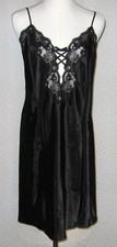 NEW 1X Fredericks of Hollywood black silky satin stappy lace babydoll chemise  