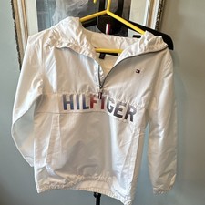 Tommy Hilfiger Boys Hooded Full Zip Windbreaker Jacket White M 12-14