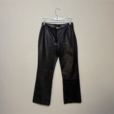 Wilsons Leather Women's Black Flat Front Straight Leg Pants Genuine Leather