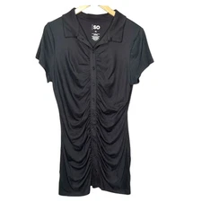 SO Juniors Size XL Black Dress Slimming Stretch Comfort Ruched Button NWT