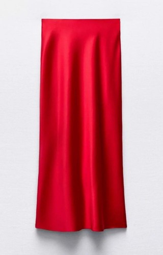 2 Zara Satin Effect Midi Skirts Red Medium Black Small Both NWT