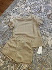 Fisoew Womens Striped 2 Piece Outfits Casual Size Small Khaki Shirt Shorts — photo 2
