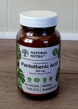 Pantothenic Acid 500 mg Time Release Vitamin B5 Supplement 60 Tablets Exp. 10/26