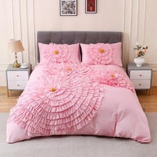 Queen 90" x 90" : Queen Size Ruffled Pink Duvet Cover Set - 3 Piece Girly Sh...