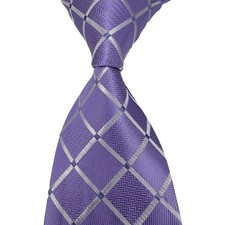 New Luxury Plaid Light Purple White Jacquard Woven Men's Silk Skinny Tie Necktie