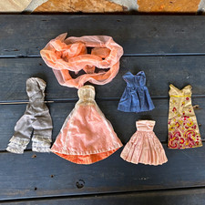 Handmade Vintage Doll Clothes Lot 5pc Cloth  Lace Dresses Jumpsuit Scarf