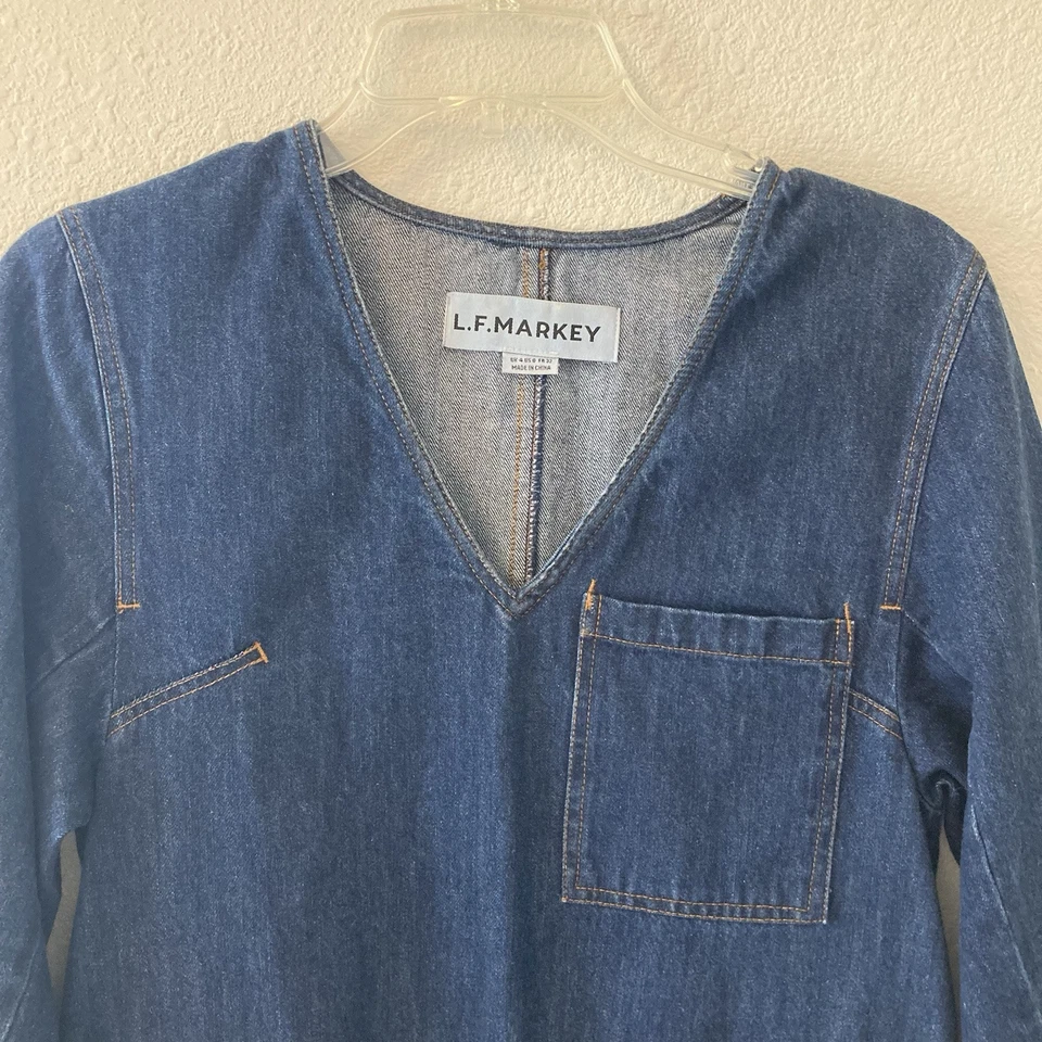 Vestido L.F. Markey Merlon para mujer talla 0 índigo denim utilitario bolsillos artísticos Foto 3 de 4