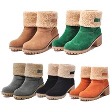 Damen Kurzschaft Winterstiefel Absatz Stiefeletten Gefüttert Winterboots Mode