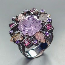 Handmade 10 ct+ Natural Amethyst Ring 925 Sterling Silver Size 8 /R454635