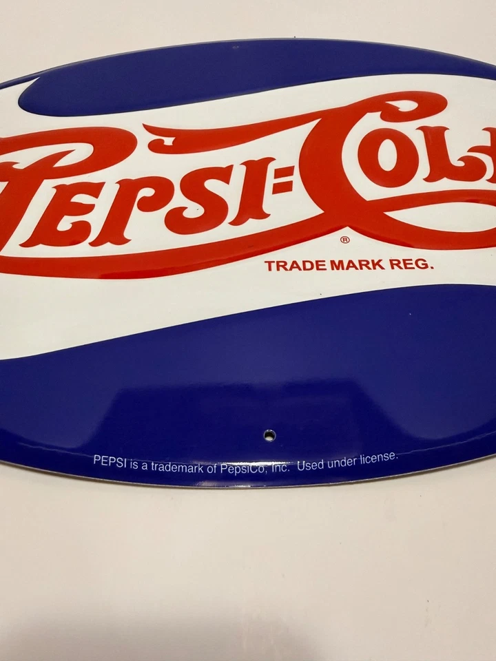 Pepsi-Cola Embossed Metal Oval Sign 18×12 in – Red/White/Blue - Image 3 of 4