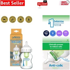 Dr. Brown's 5 oz Anti-Colic Wide-Neck Glass Baby Bottle with Slow Flow Nipple