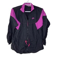 Vintage Nike Women's Medium Windbreaker Jacket Full Zip Black Pink Athletic 90s