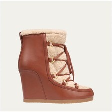 NWOB Veronica Beard Elfred Leather and Shearling Lace Up Wedge Booties Size 9