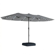 Outsunny Double Sided Garden Parasol w/ 60 Solar LED Lights 4.5m, Grey