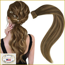Easyouth Ombre Human Hair Ponytail Extension 18" Medium Brown to Honey Blonde 80