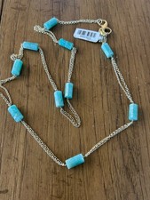 Rarities Carol Brodie Gold-Plated  Silver Barrel-Cut Amazonite Bead Necklace NWT