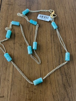 Rarities Carol Brodie Gold-Plated  Silver Barrel-Cut Amazonite Bead Necklace NWT