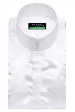 Men's Mandarin High Band Collar Shirt White Satin Covered Placket Vintage Style