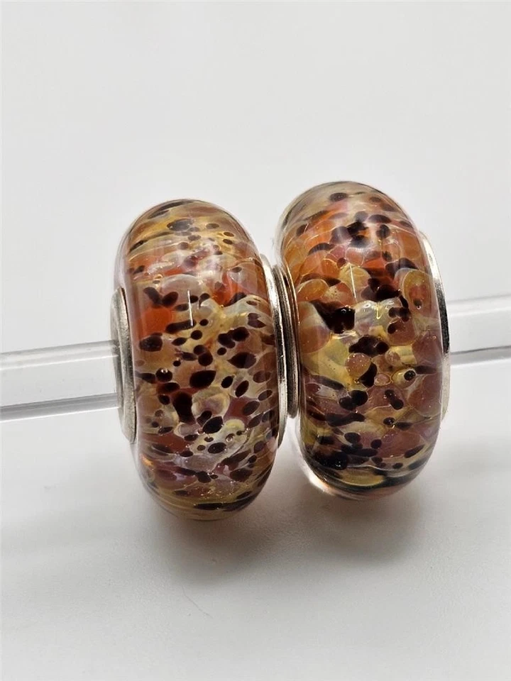 Juego de 2 cuentas de cristal de Murano marrón/dorado/amarillo Chamilia ~FORTUNA~ 2110-1105 Foto 2 de 4