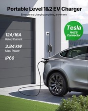 Level 1/2 Tesla Charger, 16 Amp, Portable Electric Car EV Charger with 25 f