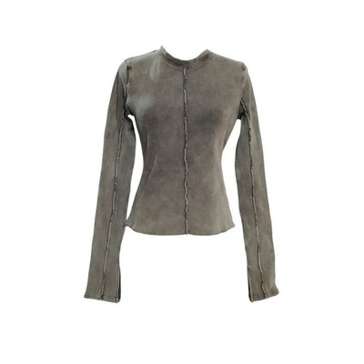 Maniere De Voir Ribbed Top Cyberpunk Exposed Seam Long Sleeve Gray Grunge US 8