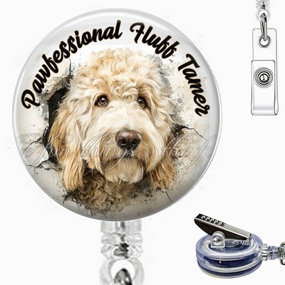 Fluff Tamer Pet Dog Cat Groomer Gift Work Id Holder Retractable Badge Reel