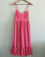 J. Crew Drapey Spaghetti-strap Dress Women Size 8 Bright Pink Ruffle Flowy