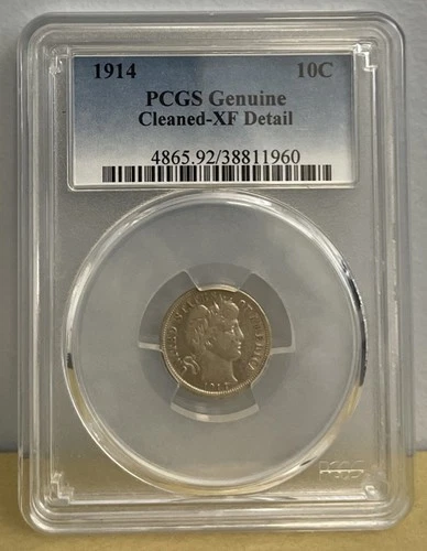 1914 BARBER DIME PCGS GENUINE (Cleaned) XF DETAIL