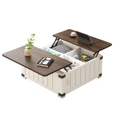 Lift Top Coffee Table with Storage & Charging Station Wood Square