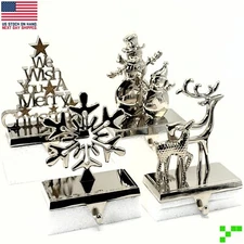 Christmas Stocking Holders for Mantel Set of 4, Stocking Hangers Reindeer Snowma