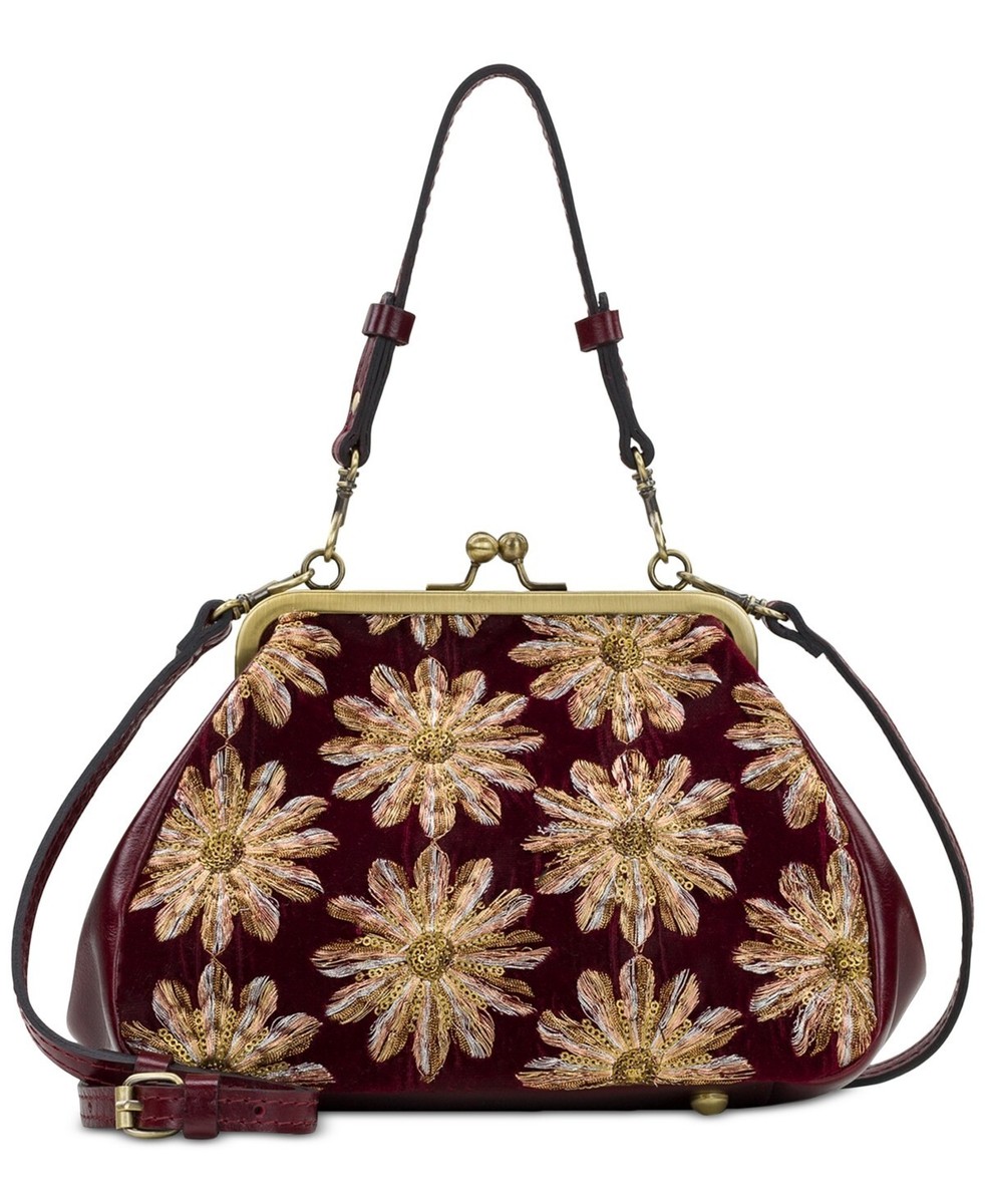 Patricia Nash Annie Small Velvet Kisslock Crossbody Bag Burgundy 