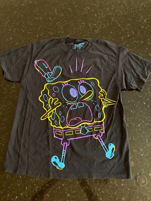 MF Brand SpongeBob SquarePants Black Neon Men's Graphic T-Shirt Size XL