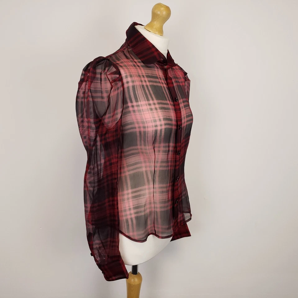 Ralph Lauren Purple Label Silk Shirt UK 10-12 Sheer Plaid Tartan Union Made USA - Image 2 of 4