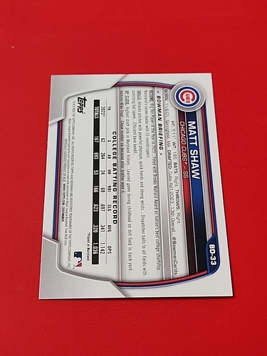 2023 Bowman Draft Paper Base BD-33 Matt Shaw - Chicago Cubs - Picture 5 of 5