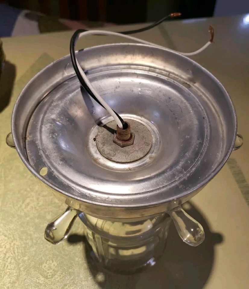 Vintage 1940s-50s Nautical Ocean Lantern Glass Light Lamp Ceiling Fixture - Image 3 of 4