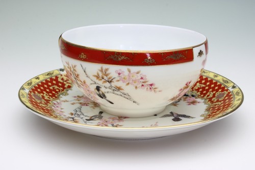 Rot Vergoldet Sakura Kirschbaum Spatzen Porzellan Geisha Teetasse & Untertasse Japan Neu - Bild 49 von 55