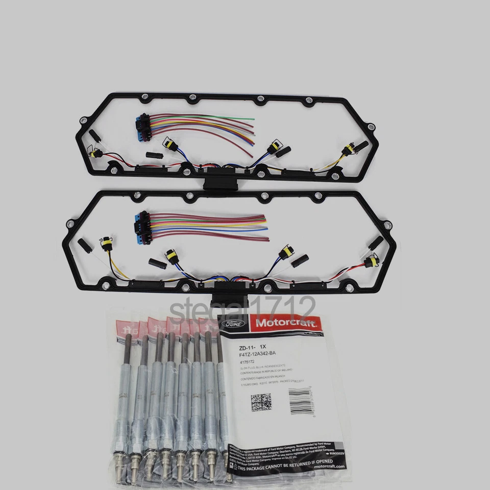 Arnés y bujía incandescente de juntas de cubierta de válvula diésel Powerstroke para 1998-03 7,3 L OEM Foto 2 de 4