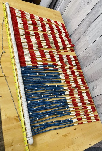 Vintage Beaded Plastic Bead Curtain Art American Flag Handmade Patriotic USA - Picture 8 of 12