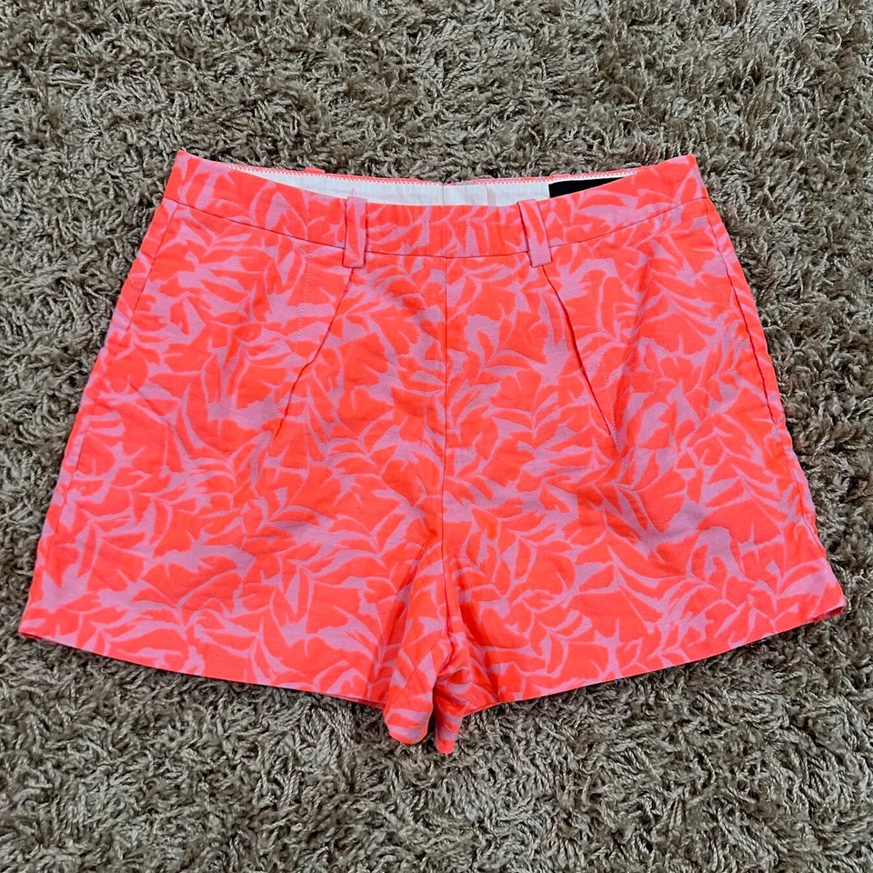 J.Crew  Women's Neon Jacquard Coral Pink Floral Shorts Size 2 - Image 2 of 4