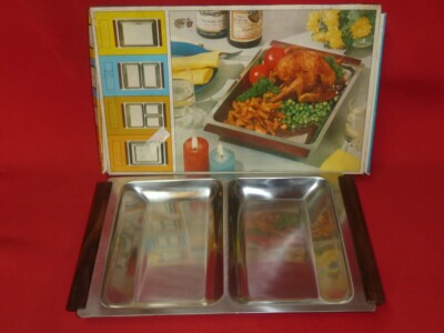 Vintage Danish Edelstahl Serviertablett mit Holzgriff VERPACKT Dänemark RETRO